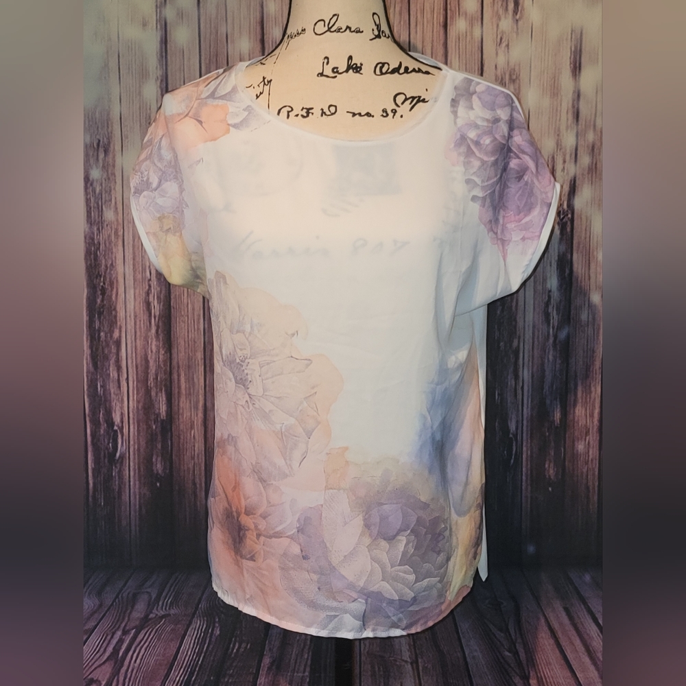 Zara W&B Collection - Small - Semi-Sheer Blouse - GUC - Multicolor Floral/Cream